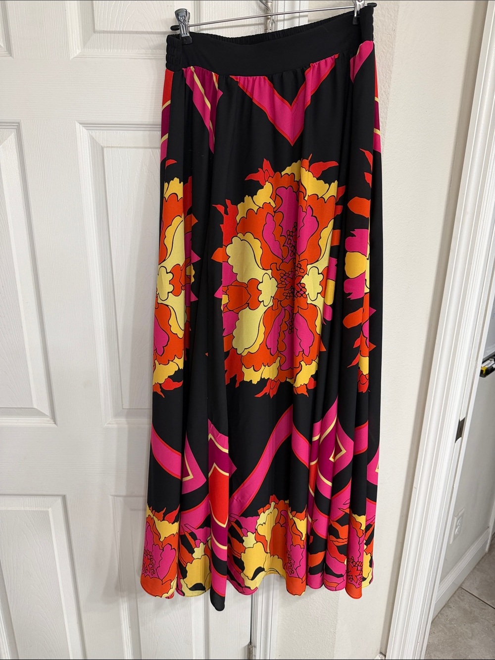 New York & Company Black Maxi Skirt with Pink, Orange & Yellow Floral Pattern